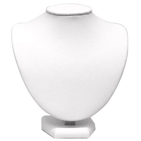 White Leatherette Wide Jewelry Necklace Display Bust, 8" Tall