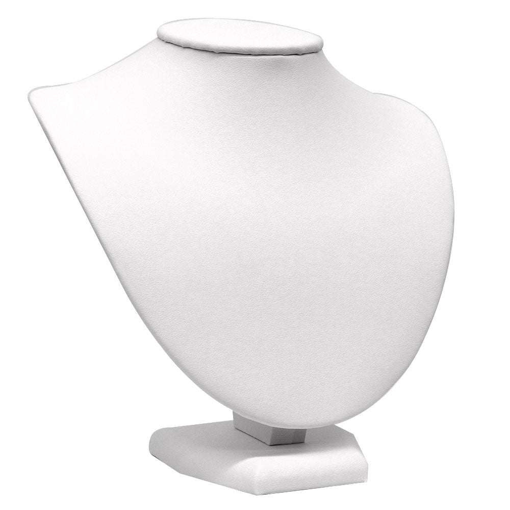 White Leatherette Wide Jewelry Necklace Display Bust, 8" Tall