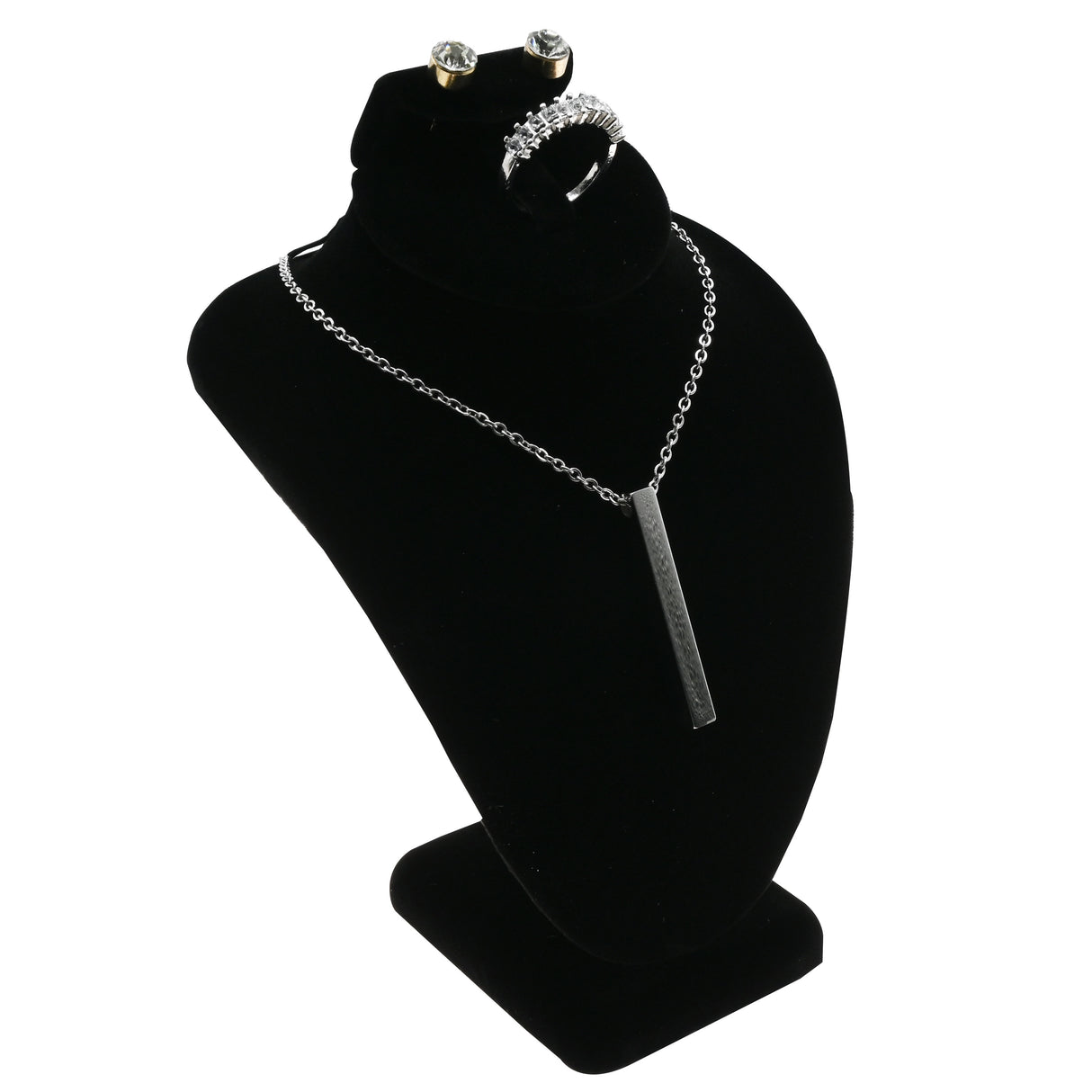 Black Velvet Necklace Bust Display, 6-1/4" Tall – Holds Necklace, Ring & Earrings