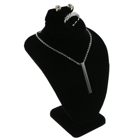 Black Velvet Necklace Bust Display, 6-1/4" Tall – Holds Necklace, Ring & Earrings