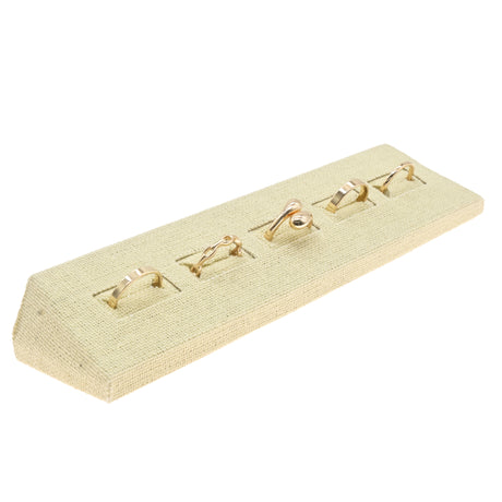Beige Linen 5 Slot Jewelry Ring Display