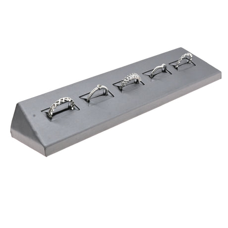 Steel Grey Leatherette 5-Slot Jewelry Ring Display Tray