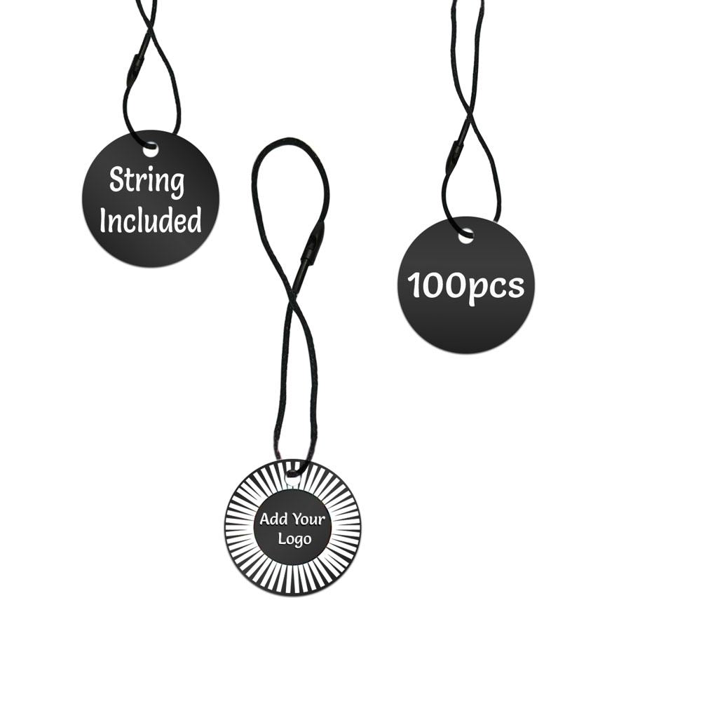 Circle Tag String Black Custom Printed Circle Hang Tags with String - Bulk