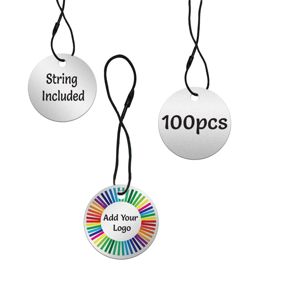 Circle Tag String Silver Custom Circle Hang Tags - Round Hang Tag with String