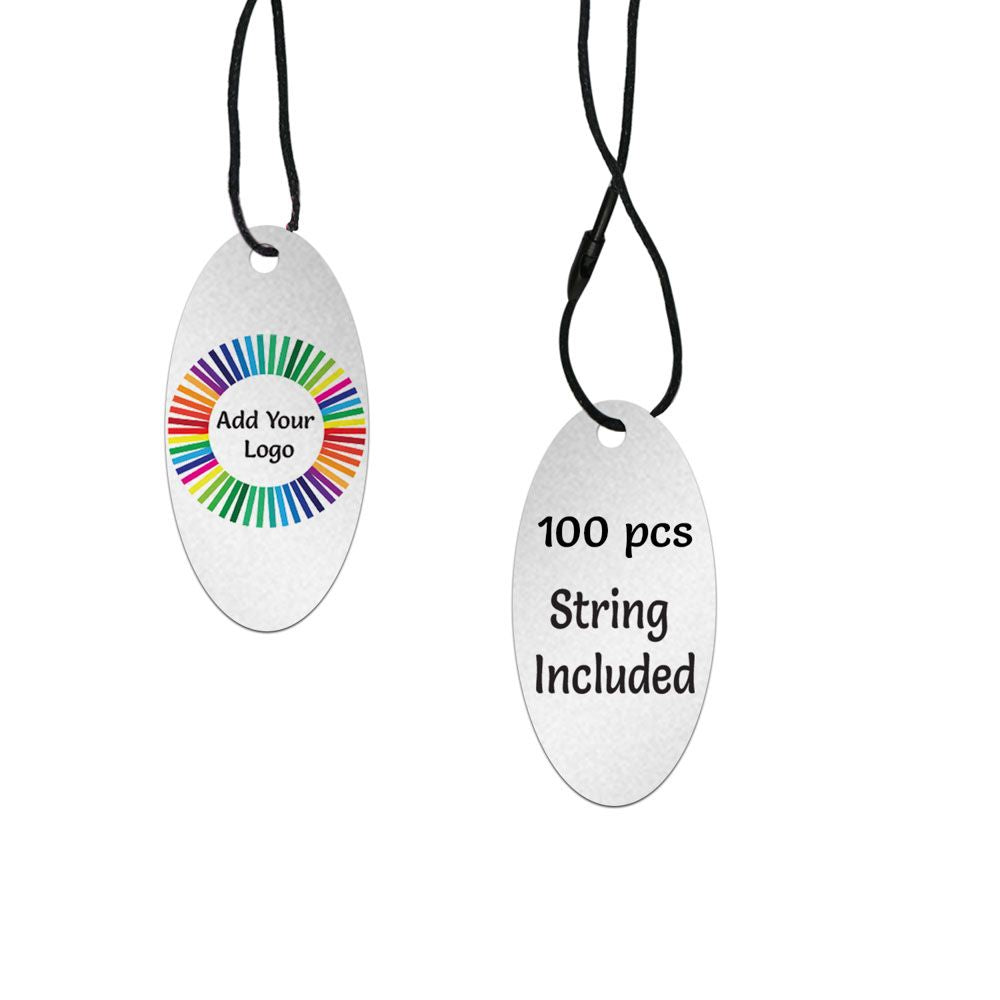 Shimmer Silver Custom Hang Tag - Oval - 1" x 2" (100 pcs)