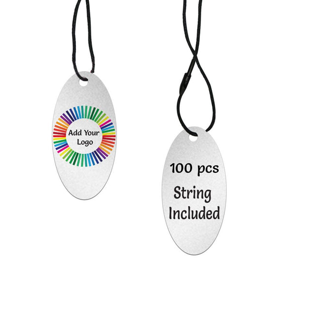 Shimmer Silver Custom Hang Tag - Oval - 1" x 2" (100 pcs)