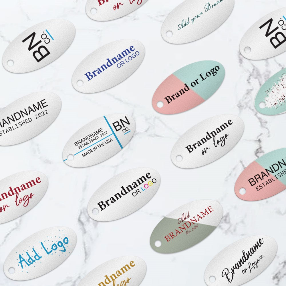 Shimmer Silver Custom Hang Tag - Oval - 1" x 2" (100 pcs)