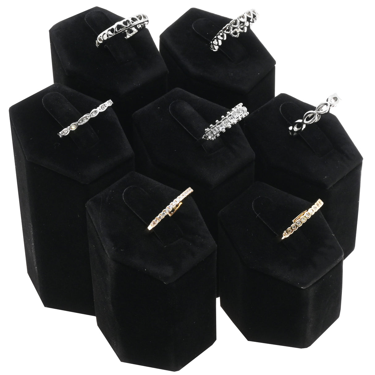 Black Velvet 7 Piece Jewelry Ring Display Riser Set