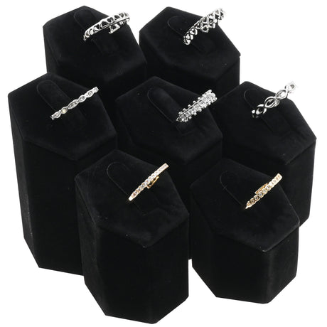Black Velvet 7 Piece Jewelry Ring Display Riser Set