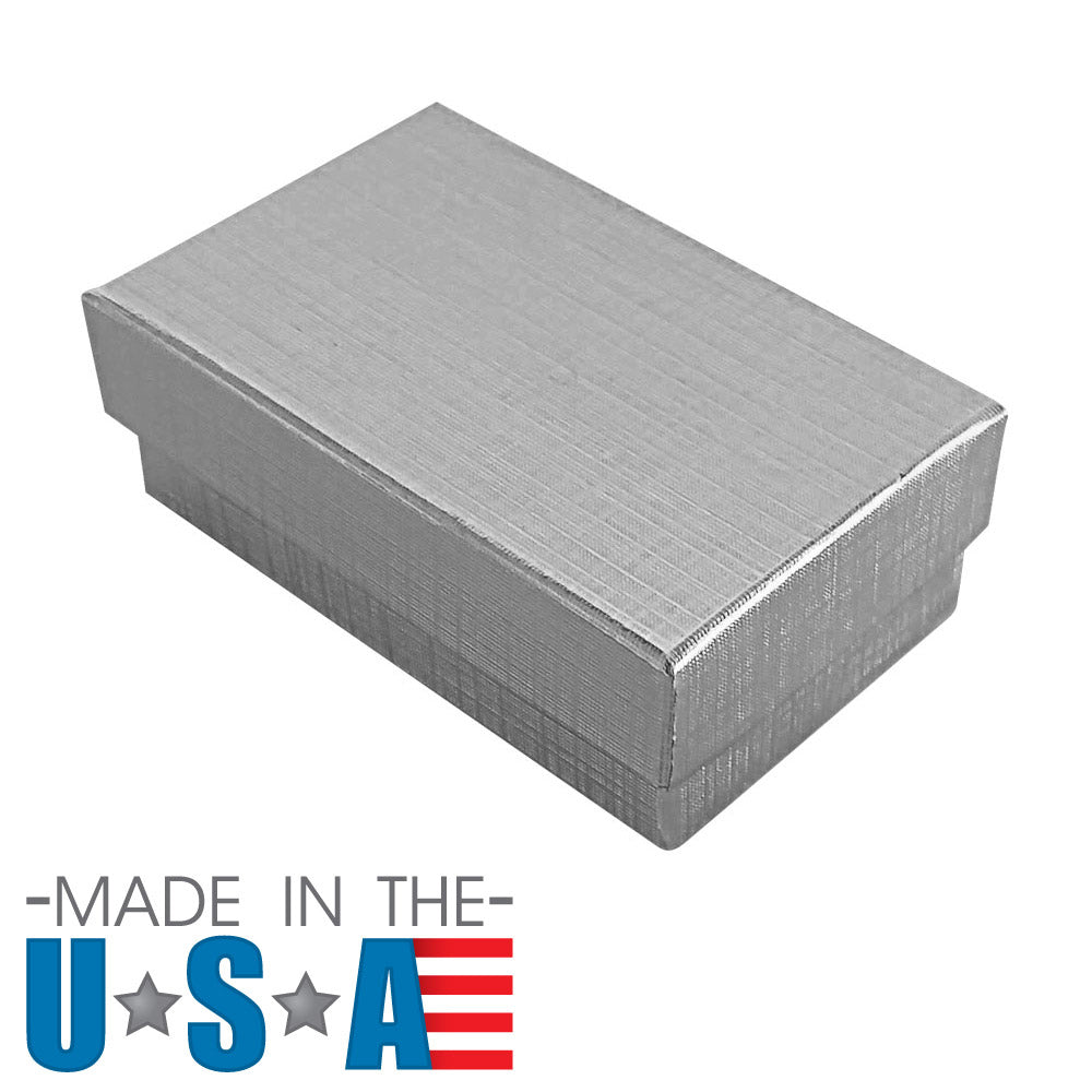 Silver Linen Pattern Paper Cotton Filled Jewelry Gift Boxes #21