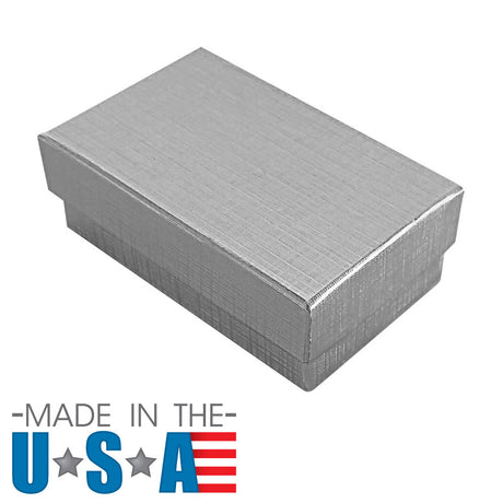Silver Linen Pattern Paper Cotton Filled Jewelry Gift Boxes #21