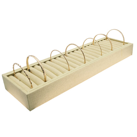 Tan Linen 21 Slot Jewelry Bangle Display Tray