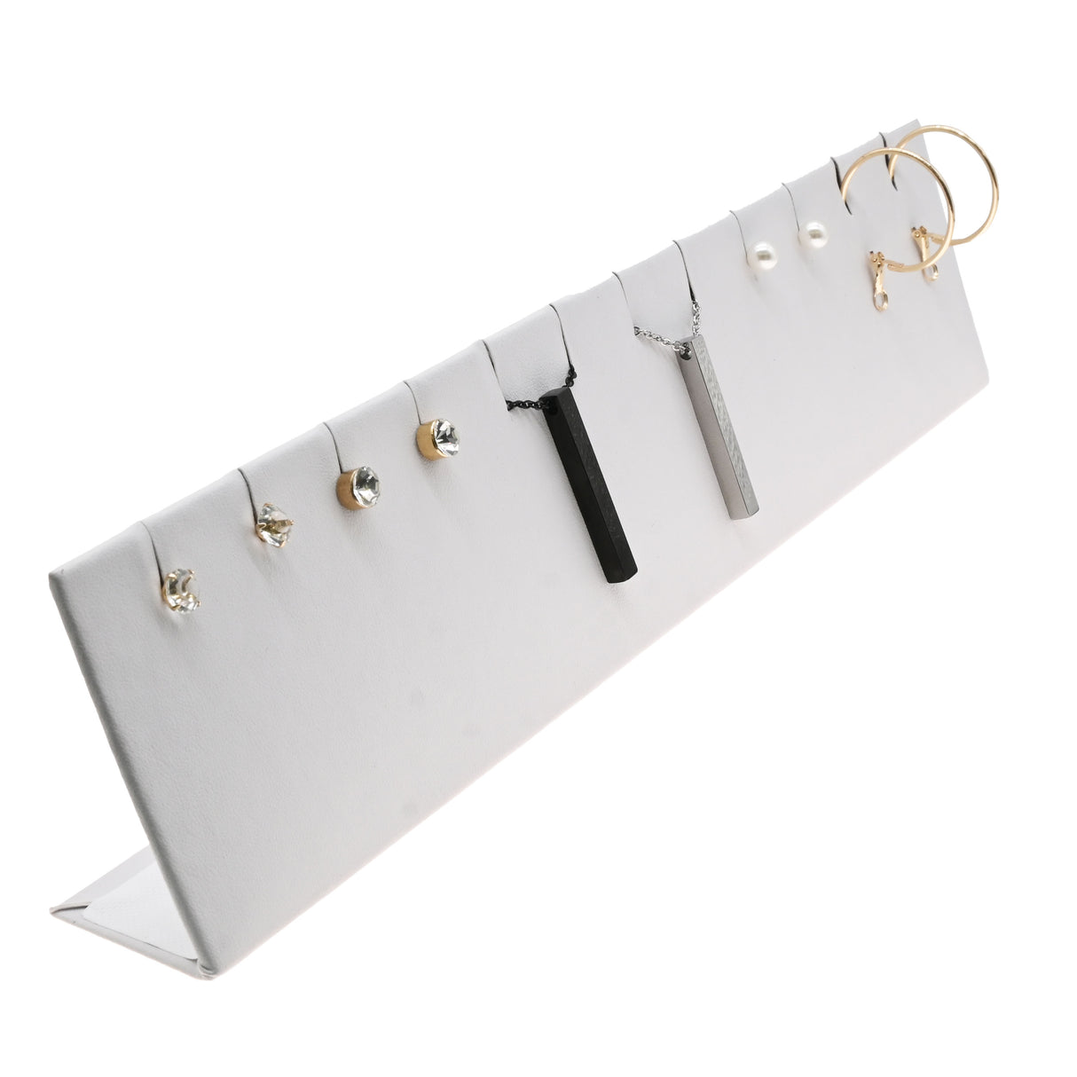 Long White Leatherette Jewelry Earring / Pendant Display Stand, Holds 6 Pairs