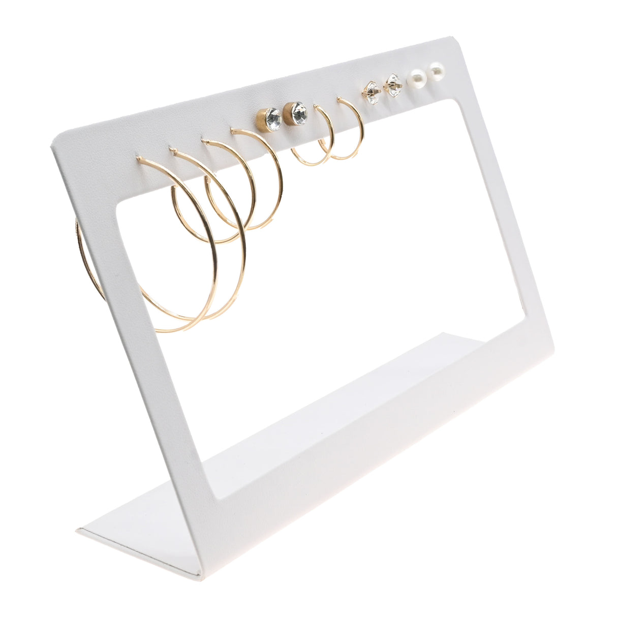 White Leatherette Jewelry Earring Display, Holds 6 Pairs