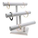 White Leatherette 3 Tier Jewelry Display T-Bar Stand