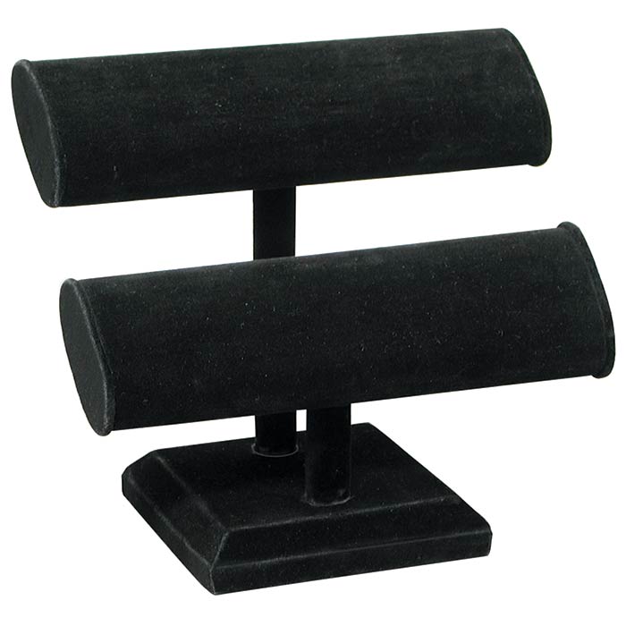 Black Velvet 2 Tier Jewelry Bracelet / Watch Oval T Bar Stand