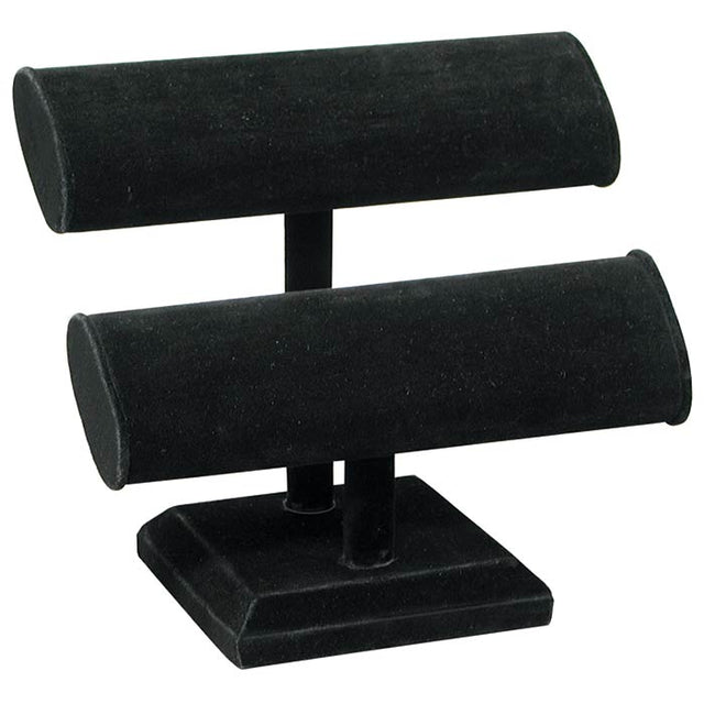 Black Velvet 2 Tier Jewelry Bracelet / Watch Oval T Bar Stand