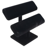 Black Velvet 2-Tier Oval T-Bar Stand for Bracelets & Watches