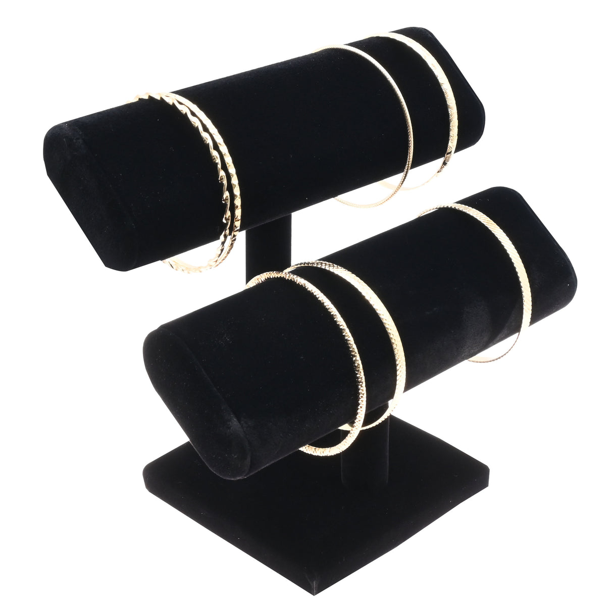 Black Velvet 2-Tier Oval T-Bar Stand for Bracelets & Watches