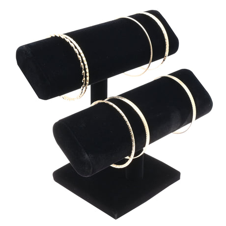 Black Velvet 2-Tier Oval T-Bar Stand for Bracelets & Watches