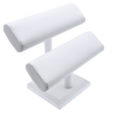 White Leatherette 2 Tier Oval Shaped Jewelry T-Bar Stand