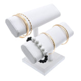 White Leatherette 2 Tier Oval Shaped Jewelry T-Bar Stand