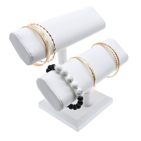 White Leatherette 2 Tier Oval Shaped Jewelry T-Bar Stand