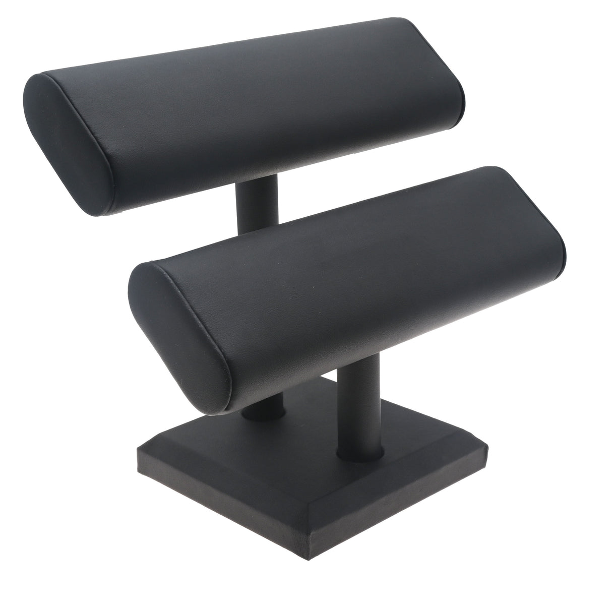 Black Leatherette 2-Tier Oval T Bar Display Stand - Bracelet & Watch