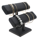 Black Leatherette 2-Tier Oval T Bar Display Stand - Bracelet & Watch