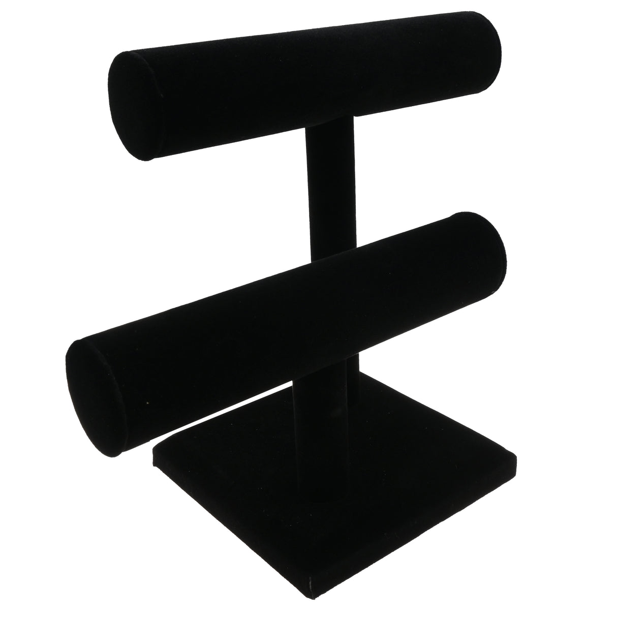 Black Velvet Offset 2 Tier Jewelry Display T-Bar Stand