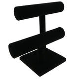 Black Velvet Offset 2 Tier Jewelry Display T-Bar Stand