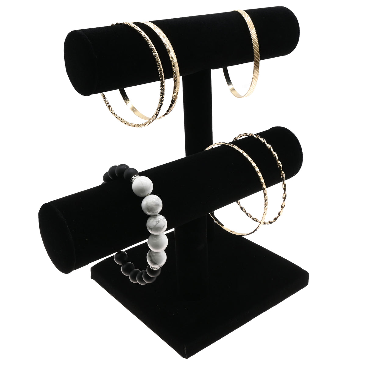 Black Velvet Offset 2 Tier Jewelry Display T-Bar Stand