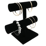 Black Velvet Offset 2 Tier Jewelry Display T-Bar Stand