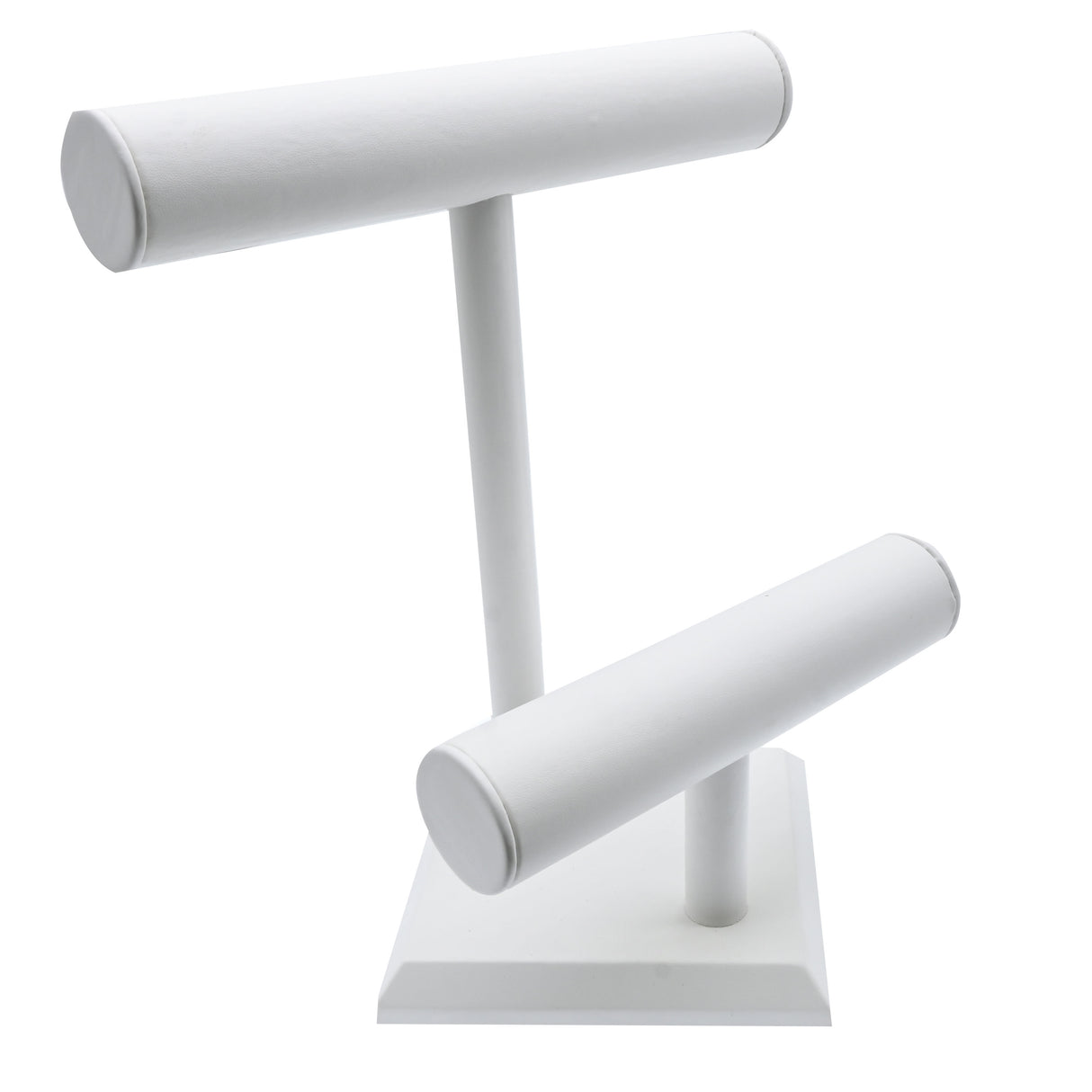 White Leatherette 2 Tier Jewelry T-Bar Display Stand