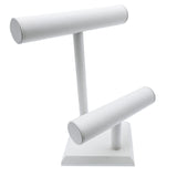 White Leatherette 2 Tier Jewelry T-Bar Display Stand