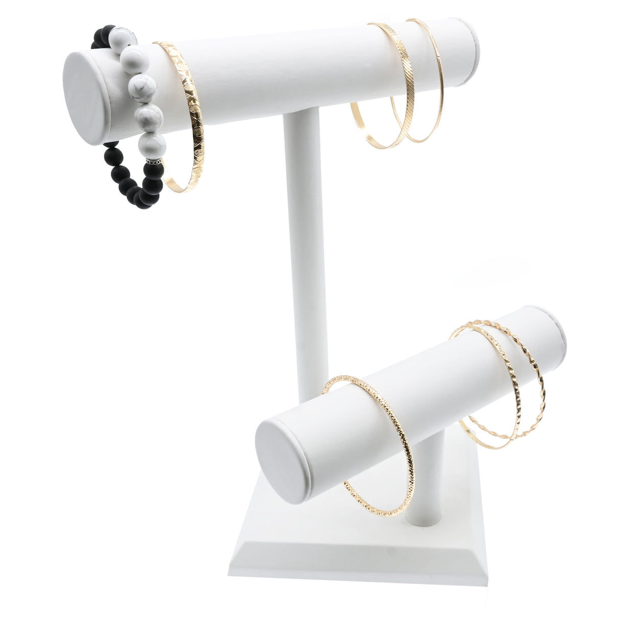 White Leatherette 2 Tier Jewelry T-Bar Display Stand