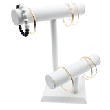 White Leatherette 2 Tier Jewelry T-Bar Display Stand