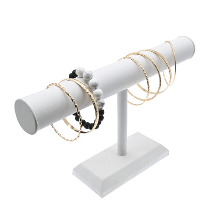 White Leatherette 12" Long T Bar Display Stand - 7" Tall