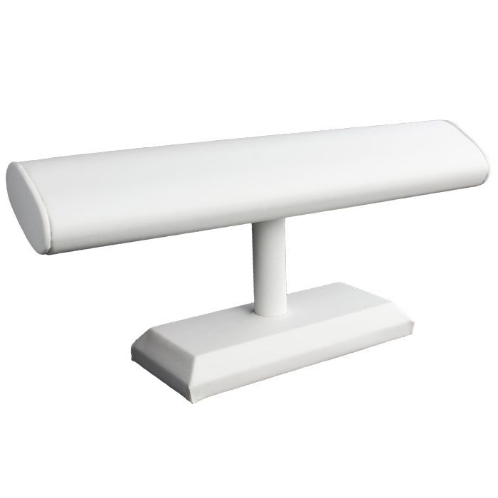 White Leatherette Long Oval Jewelry Watch / Bracelet T-Bar 