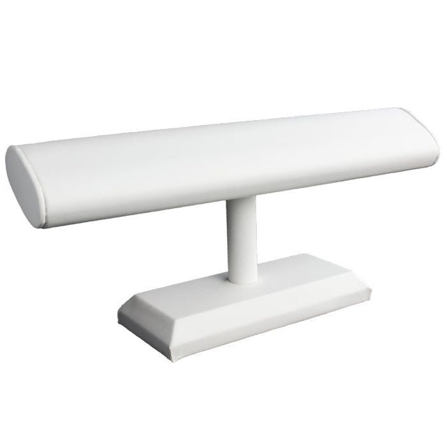 White Leatherette Long Oval Jewelry Watch / Bracelet T-Bar 