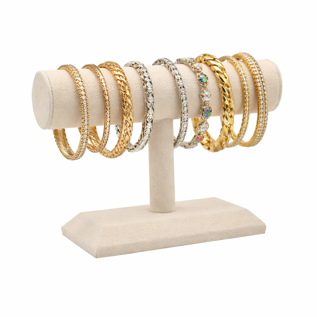 Beige Faux Suede Jewelry Bracelet or Watch Display T Bar