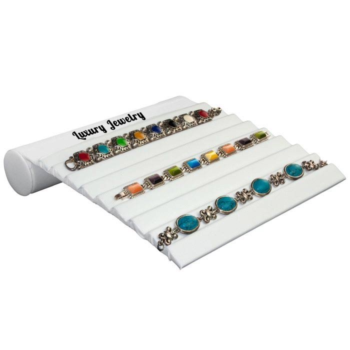 White Leatherette 8 Slot Jewelry Bracelet Ramp