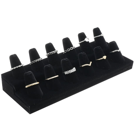 Black Velvet 12 Finger Jewelry Ring Display Stand