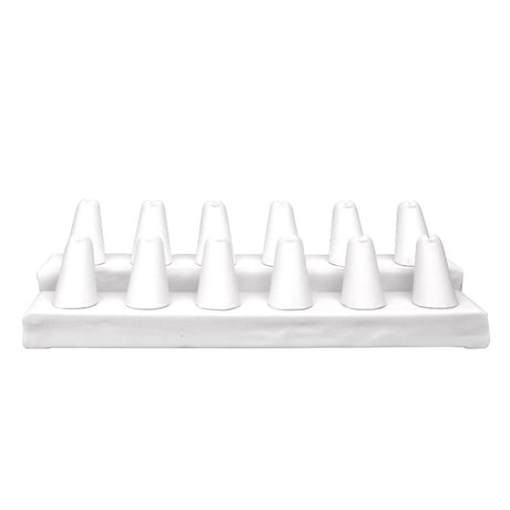 White Leatherette 12 Finger Jewelry Ring Display Stand