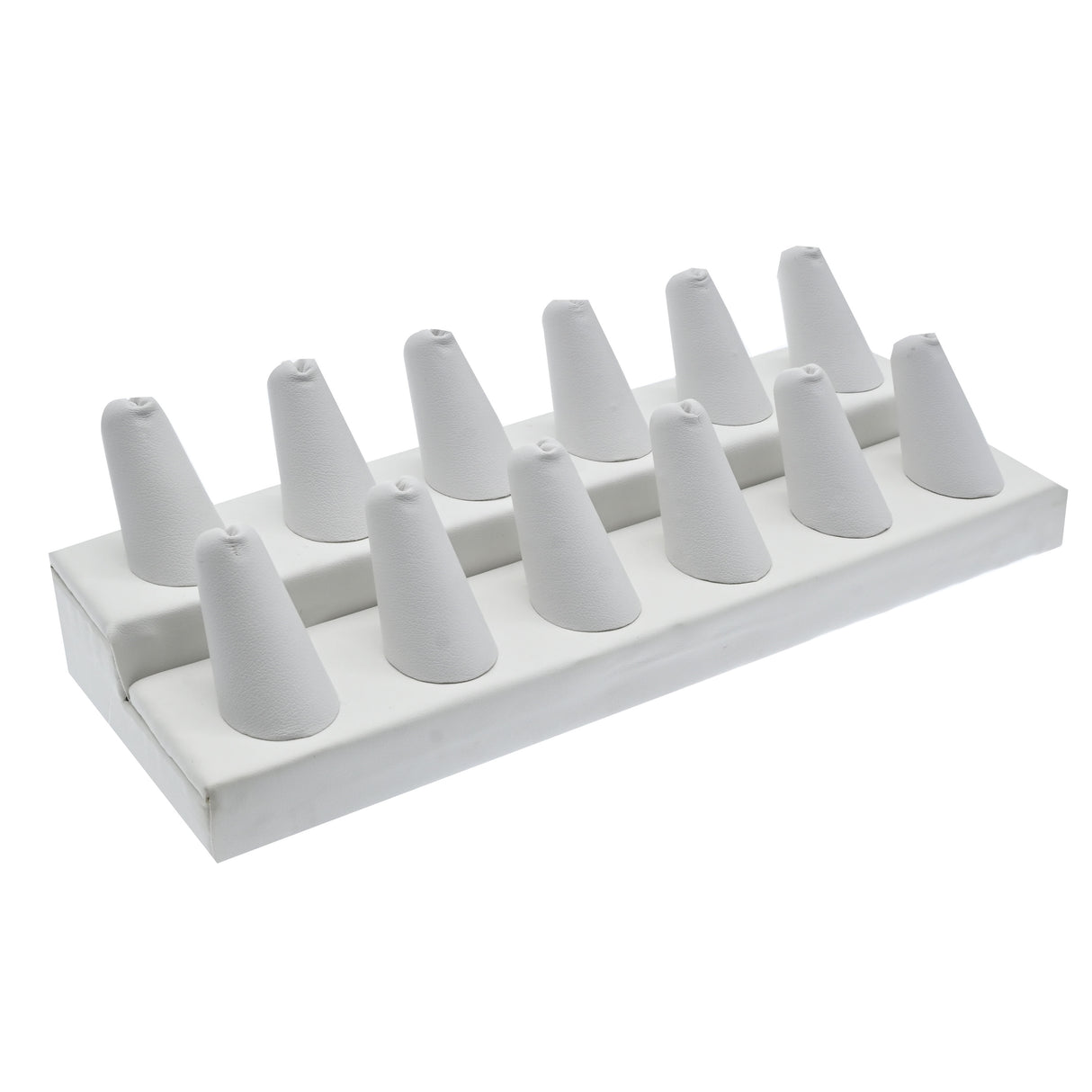White Leatherette 12 Finger Jewelry Ring Display Stand
