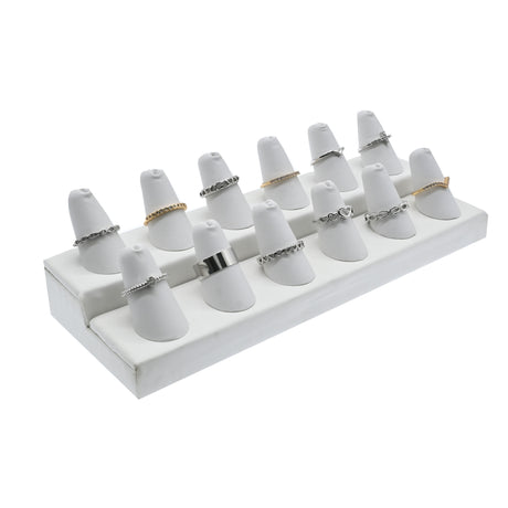 White Leatherette 12 Finger Jewelry Ring Display Stand