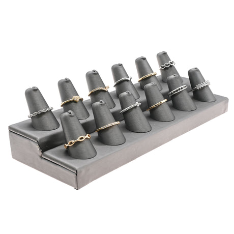 Steel Grey Leatherette 12-Finger Ring Display