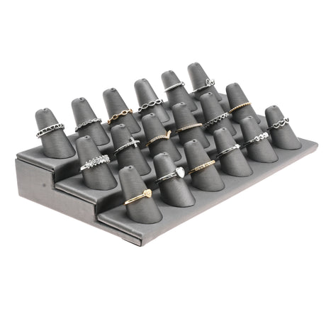 Steel Grey Leatherette 18-Finger Ring Display