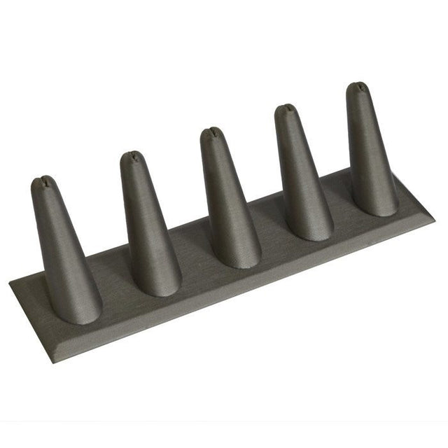 Steel Grey Leatherette 5 Finger Jewelry Ring Display Stand