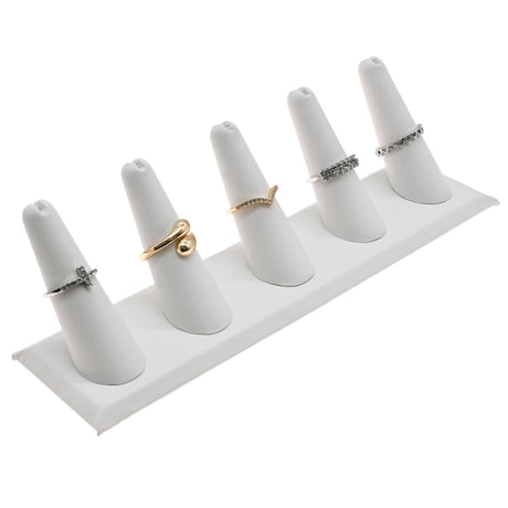 White Leatherette 5 Finger Jewelry Ring Display Stand